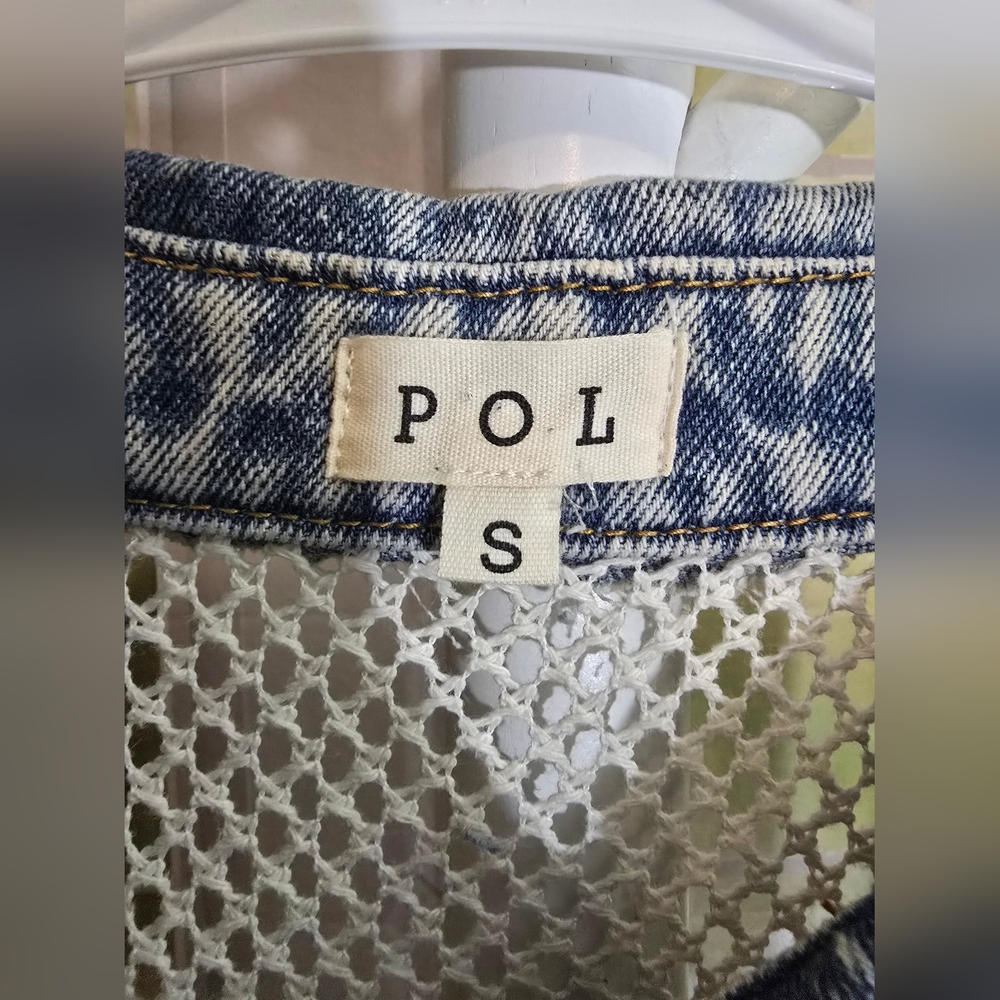 POL Denim Patchwork Embroidered Studded Fishnet Button-Up Vest – Size Small, NWT - Picture 10 of 10